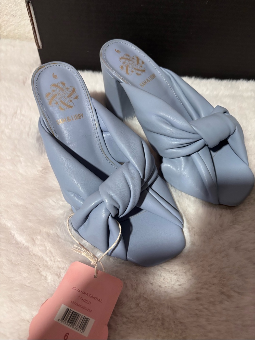Sam & Libby Knot-Front Mule Sandals in Light Blue